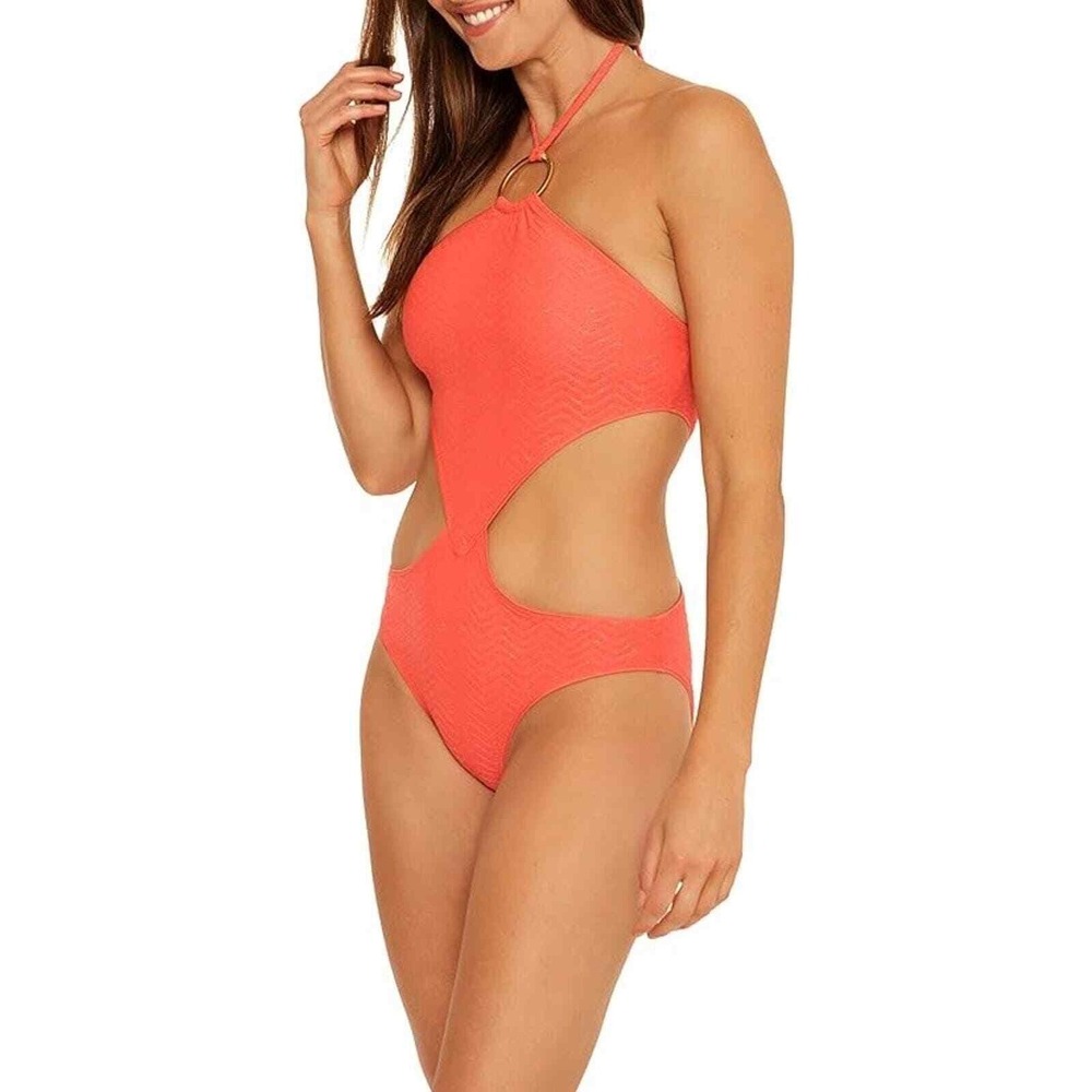 Trina Turk Women's Empire High Neck One Piece Swimsuit Papaya Size 6 - Picture 2 of 9